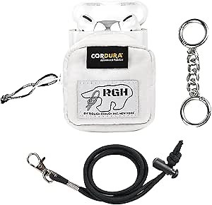 Rough Enough Earbud Case Pouch Headphone Storage Bag with Lanyard Neck Keychain for Earphone Earbuds Wireless Bluetooth White