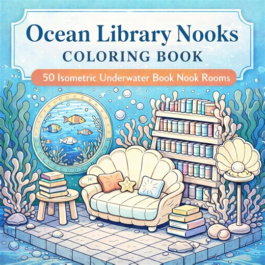 Ocean Library Nooks Coloring Book, 50 Isometric Underwater Rooms, Digital Download PDF - Etsy