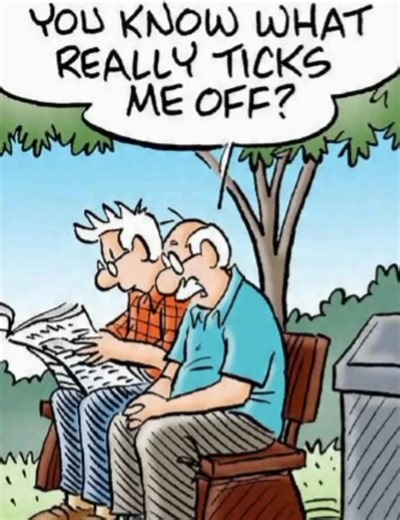 The image is a comic strip by Brian Crane, titled "Pickles," featuring two older men sitting on a bench, reading newspapers. The comic strip consists of four panels and pokes fun at the stereotype that older people complain a lot. The humor lies in the irony that the younger man is also an older person who complains, highlighting the self-awareness and relatability of the character. | Pickles Comic Hub