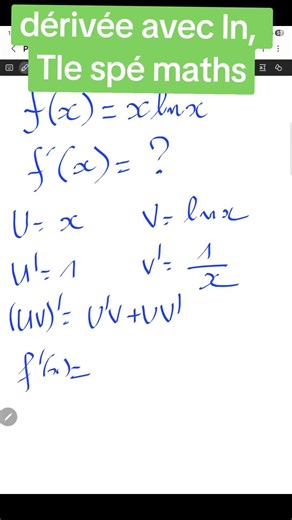 dérivée avec ln , terminale spé math #maths #education #science #france #exam