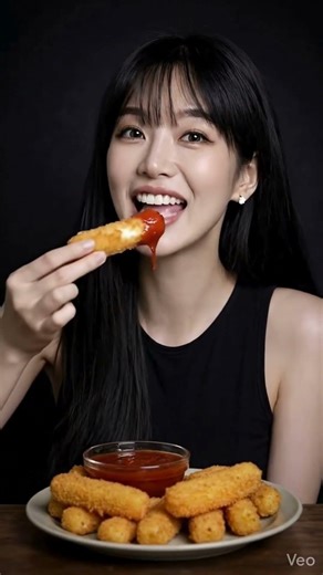 Real or AI? Girl Eating Mozerralla Cheese Sticks... #asmr #satisfying #shorts