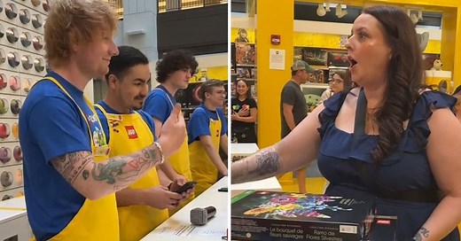 Ed Sheeran surprises fans in a LEGO store