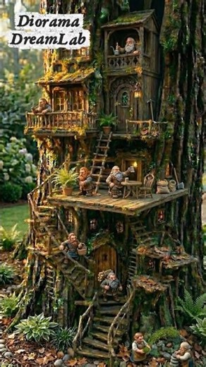 Building a Tiny Dwarf Village Diorama on a Real Tree