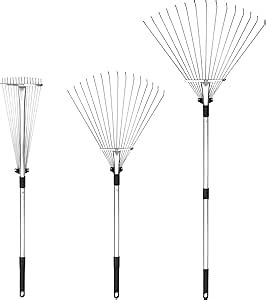 Buyplus Adjustable Garden Leaf Rake - 24 to 63 Inch Telescopic Metal Expandable Folding Leaves Rake, Metal Rake for Leaves, Yard Rakes for Lawn Yard, Flowers Beds, Black