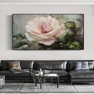 Abstract Blooming Flower Oil Painting, Original White Bloom Canvas Art, Large Textured Wall Art, Floral Home Decor, Modern Living Room Decor - Etsy