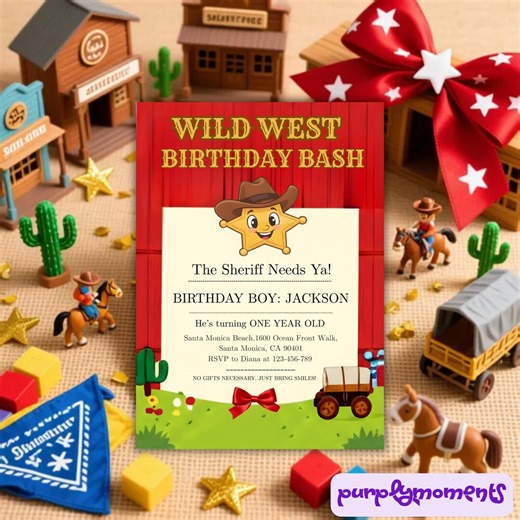 Wild West First Birthday Invitation, Most Wanted Birthday Invite, Sheriff Badge Western Invite - Etsy