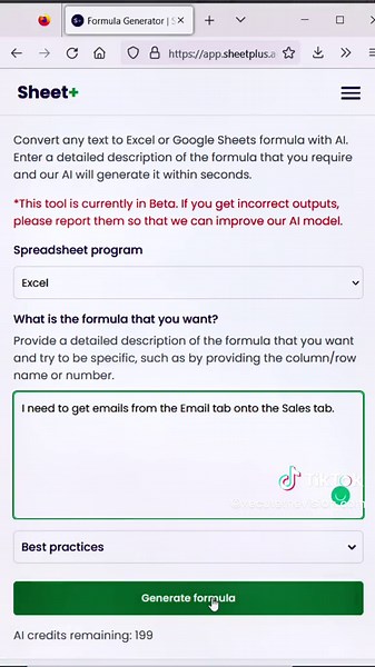 Excel & Google Sheets Formula Generator: Sheet