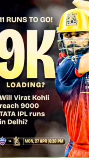 Virat Kohli 9000 IPL Runs Loading…😳🔥 Dc vs Rcb ipl2026 #viratkohli #ipl #viral #ipl2026 #shorts