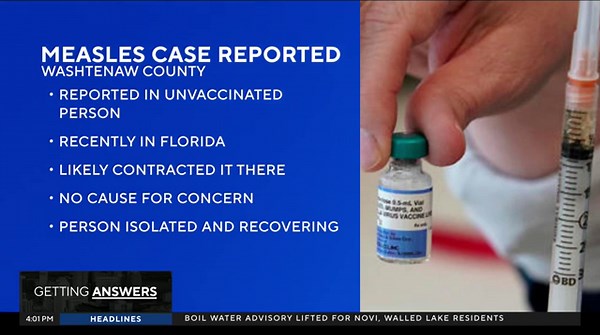 Measles case reported in Washtenaw County