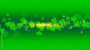 St. Patrick's animated clovers against a green and yellow vignette background. For use as a general backdrop, design element or as an overlay for placement of text or other copy.
