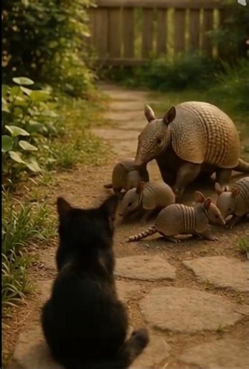 🐱Cat Meets a Armadillos Family | Heartwarming Garden Story #asmr #funny #cute #cat #armadillos #usa