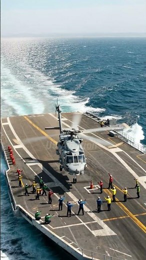 Helicopter Landing on Carrier - Carrier Moving Through Ocean #airforce #aircraftcarrier