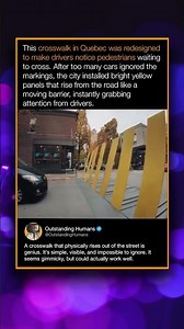 This crosswalk in Quebec was redesigned to make drivers notice pedestrians waiting to cross.