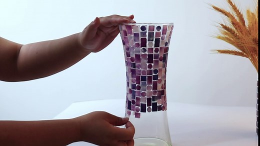 Mosaic Glass Flower Vase Large Size Handmade Glass Glass Vases Plant Pots Ceramic Vase for Living Room Decorations, Home Decor, Office, Wedding,Blue Shell,5 X 11.6 Inch