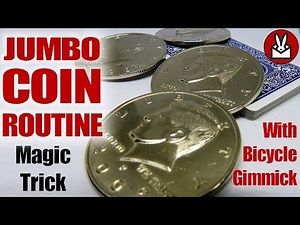 Jumbo Coin Routine Magic Trick With Bicycle Deck Gimmick