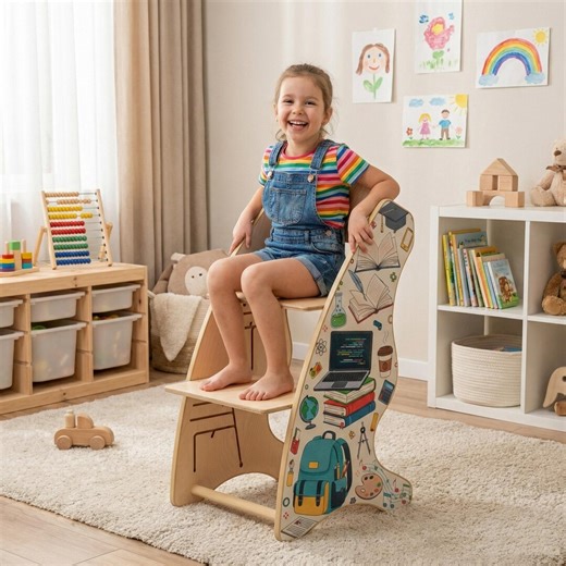 6-in-1 Montessori Learning Chair | Growing Tower, High Chair & Desk | Birch Plywood - Etsy