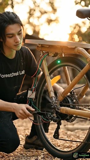 DIY Solar Powered Bamboo Bike 🚲☀️ | No Pedal Uphill Eco-Friendly Motorized Bicycle Build #shorts