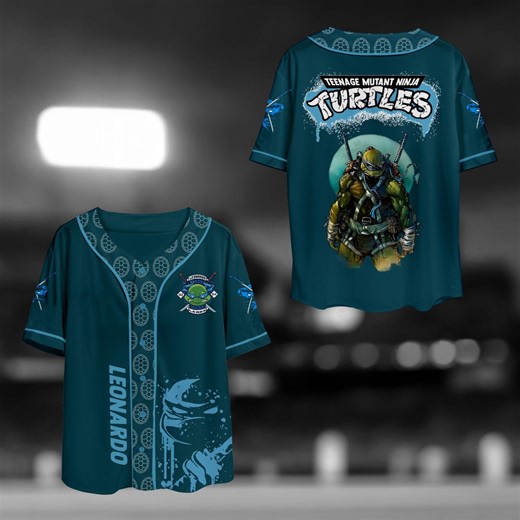 Blue Ninja Turtle Baseball Jersey, Anime Warrior Graphic Button up Shirt, Custom Name Cartoon Streetwear, Unisex Baseball Top - Etsy