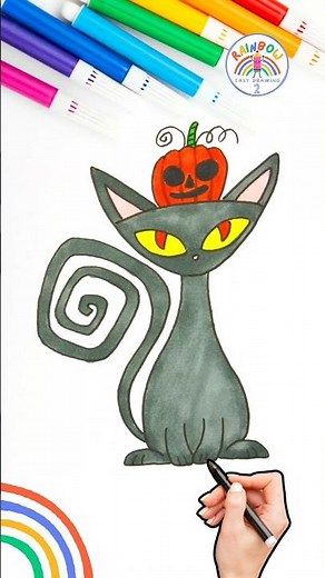 Halloween Cat Drawing Easy | How to Draw Halloween Cat 🌈🎃 #cat #halloween #drawing