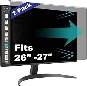 [2 Pack Computer Privacy Screen Shield Compatible for 26/27 Inch 16:9 Widescreen Desktop Monitor - Anti Glare & Blue Light Filter - Hanging Design for Easy On/Off