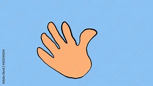 Cartoon hand, palm waving. Frame by frame hand drawn clip art animation.