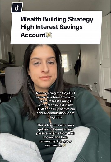 This is SO powerful. The fact that I don’t have to wait and save the money to invest in my TFSA because of my passively earned interest is sooooo cool. This is truly how the wealthy become and stay wealthy - they find ways to make money work FOR them. And we can do this ourselves - enough gatekeeping. Start with opening a high interest/yield savings account to earn MORE money for your savings (ideally a no fee option, comment “SAVINGS” for my 🇨🇦 recommendation) *And then practice SEEING and EA