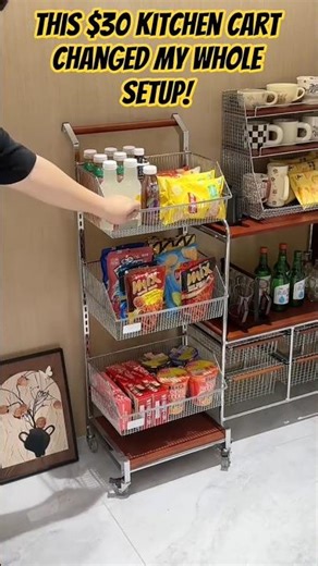 3-Tier Rolling Cart Kitchen Setup! Smart Storage Idea #coffee #kitchenpantry #smartstorage