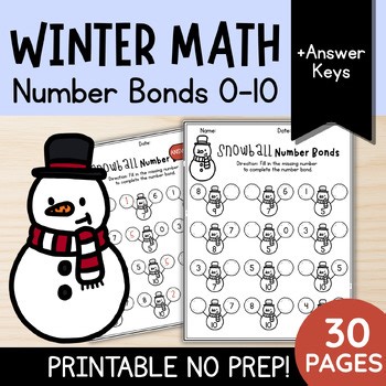 Winter Math: Number Bonds 0-10 | Kindergarten 1st and 2nd grade