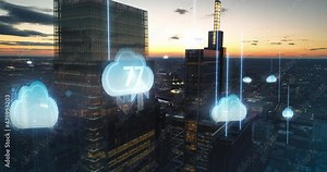 Remote cloud computing SaaS data center upload download speed. Data center houses computer information systems and internet enabled technology communications. Upload download concept.