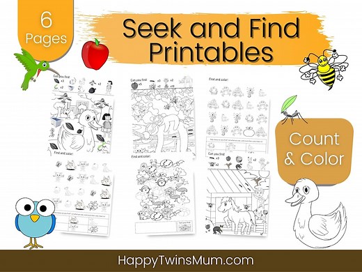 Seek and Find Printables for Kids 2-4 | Hidden Objects for Kids | Homeschooling Worksheets | Coloring Activity Book | Animals | Counting - Etsy