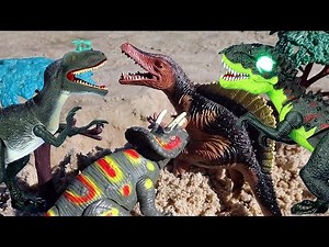 Dinosaurs Battle Dino Attack Video For Kids! Dinosaur Toys T-rex Triceratops Velociraptor
