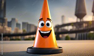3d orange safety cone cartoon character mascot digital art