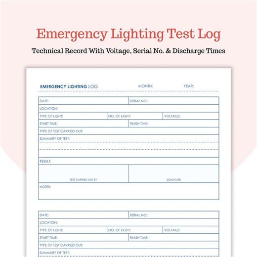 Emergency Light Test Sheet - Start and Finish Time - Voltage and Serial No - Google Docs and PDF - Etsy UK
