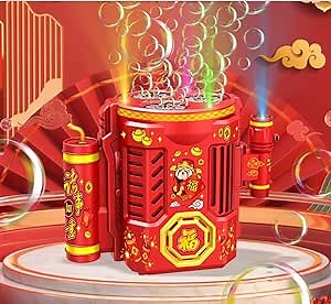 2023 New Version Bubble Machine,Portable Firework Bubble Machine,Automatic Bubble Maker Toys with Music & Light Electric Bubble Maker Toys for Outdoor Party (36-hole)