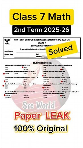 Class 7 math paper 2nd mid 2025 sba class 7th math paper mid term 2025