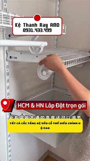 Tủ góc L đỉnh cao trong bố trí treo đồ với kệ thanh ray Amd