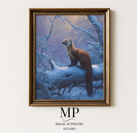 Pine Marten Wall Art – Nordic Winter Wildlife Painting – Snowy Forest Animal Print – Scandinavian Nature Decor, Digital Download 1164 - Etsy UK
