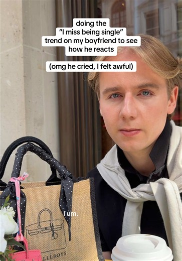 omg I feel so awful. It went wrong. 🛍️: Liams cute bag and bag charm can now be shopped from our online store. The link is in our bio. #prank #relationshipgoals #single #funny #reaction