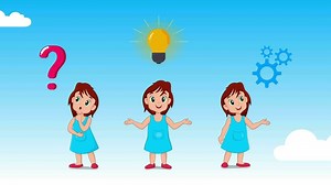 Download Little girl looking idea, girl thinking and looking for answer, solution of the problem, concept of a great idea cartoon animation for free