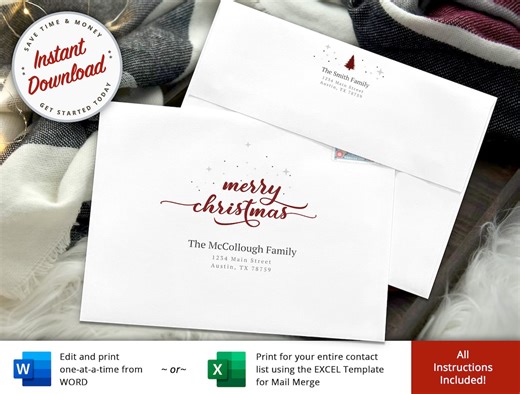 Printable Christmas Envelope Template, Holiday Cards (digital Download) - Etsy