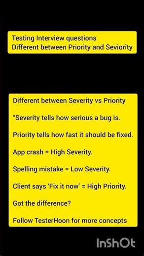 Different between Priority and Severity #etl #testerlife #qainterview #etl #manualtesting