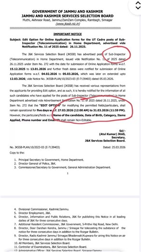 Edit Option Available for Online Application Forms – UT Cadre Posts (JKSSB)#JKSSB #JKSSBUpdates