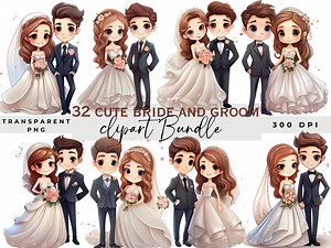 Bride and Groom Marriage Clipart, Cute Wedding Clipart, Love Png Files,wedding Elements Png, Cute Characters, Card Making, Digital Download - Etsy