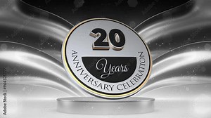 20 year, 20th anniversary loop, looped video, lower third, background, backdrop in 3D Metallic Gold, silver