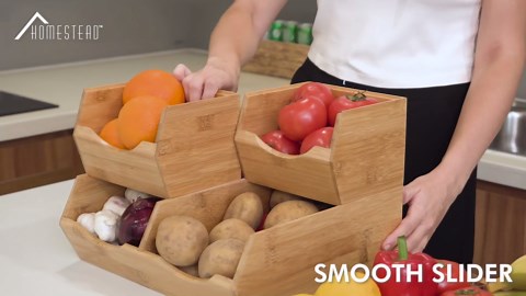 HOMESTEAD Bamboo Pantry Storage Bins – Potato & Onion Storage Bin for Pantry Organizers, Produce Organizer Set of 3 – Slide out Bin Access