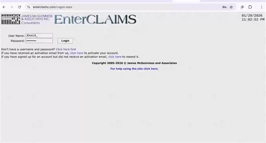 Creating an account on EnterClaims