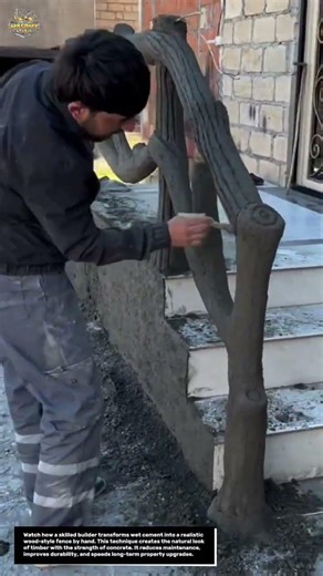 Builder Creates Wood-Style Fence from Cement | Amazing Craftsmanship