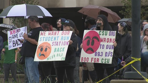 Students and alumni gathered at Cleveland State University on Tuesday for a silent rally following changes to WCSB. | WKYC Channel 3 - Cleveland