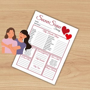 Secret Sister Gift Survey, Printable Secret Sister Form, Secret Sister Questionnaire, Church Gift Exchange Survey, Secret Santa, CM - Etsy