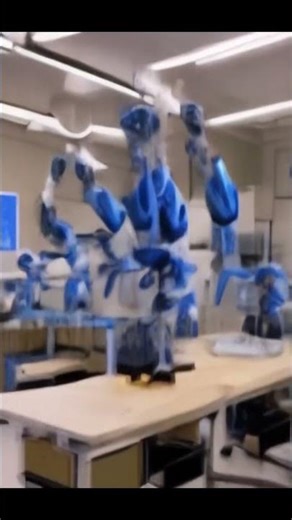 A high tech laboratory with glowing blue lights, cinematic